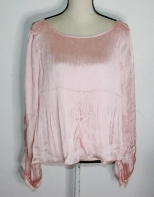 Blusa de mujer Romeo & Juliet Couture rosa plisada manga larga manga abertura talla M Foto 1 de 4