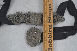 1890 antique belt buckle silver Art Nouveau front/back lady head original