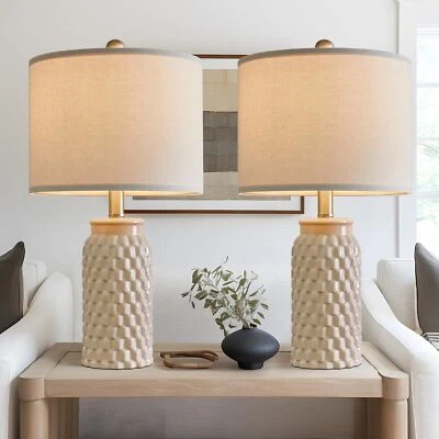 20.5" Modern Ceramic Bedside Lamp Set Of 2 For Bedroom Decor Farmhouse Table Lam - Image 1 of 4