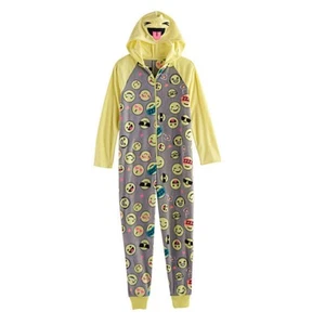 Girls Boys Size 4 Emoji Pajamas One Piece Union Suit Blanket Sleeper Hoodie NEW - Picture 1 of 1