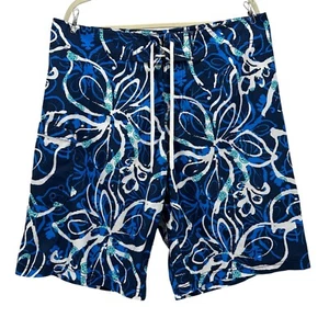Vintage Hawaiian Island Creations HIC Mens 36 Board Shorts Floral Blue Swim - Picture 1 of 6