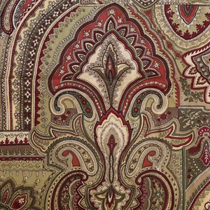 Vtg Luxury 2002 Robert Allen Home Fabric Red, Green, Golden Tan Paisley 1.6+ yd - Picture 1 of 10