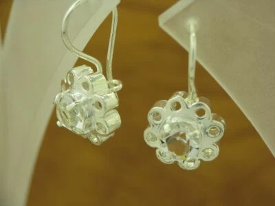 925 Argento Sterling Fiori Orecchini Pendenti Con Vetro / / Vero / 4,7g - Immagine 1 di 3