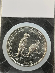 Moneda redonda de plata Dinosaurland Vernal Utah Numismatic Society 1978 1 OZ .999 rara - Imagen 1 de 4