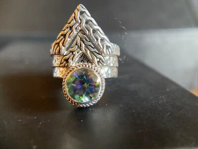 Sarda, Bali Hecho a Mano, 925, “Sueños de Unicornio” Topacio Místico Pila Anillo Juego de 3 Foto 1 de 4