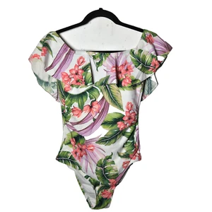 Traje de baño Kona Sol para mujer multicolor floral fuera del hombro de una pieza talla pequeña - Imagen 1 de 8