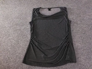 Ann Taylor Womens Blouse Medium black dots stretch office pullover top tank - Picture 1 of 10