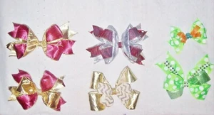 HAIR BOWS BIG GOLD ROSE PINK SILVER RED GREEN POLK-O-DOT SPARKLING: U CHOOSE - Picture 1 of 20