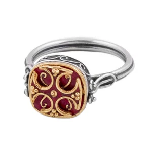 D217 ~ Sterling & Gold Plated Silver with Enamel Medieval Byzantine Cross Ring - Picture 1 of 1