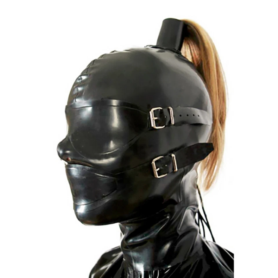 Latex Headpiece Mask.Baotou suffocation.Removable eye mask and mask.With a wig - Image 1 of 4