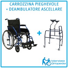CARROZZINA PIEGHEVOLE + DEAMBULATORE ASCELLARE CHIUDIBILE PER DISABILI E ANZIANI