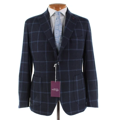 Sartoria Partenopea NWT Wool Blend Sport Coat Size 52R (42R US) In Blue Plaid - Image 1 of 4