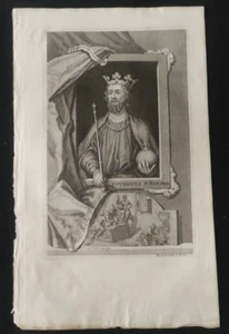 EDOARDO II RE D'INGHILTERRA EDUARDUS II REX 1750 CA STAMPA INCISIONE - Foto 1 di 2
