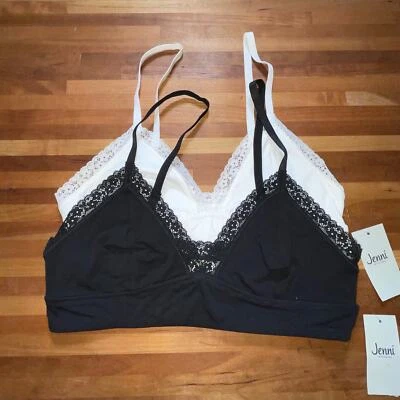 Jenni on Repeat Wide Lace Bralette, set of 2  black/white Small  - Image 1 of 4