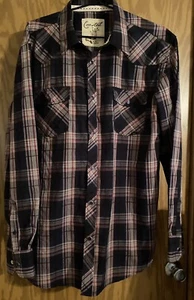 Coastal Western Hemd Herren XL marine weiß rot schwarz kariert langarm blau Druckknopf - Bild 1 von 9