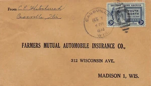 Wisconsin Cover 1948 CASSVILLE Duplex cxl to Farmers Mutual Auto Ins Madison - Picture 1 of 3