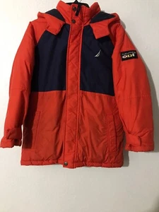 Nautica HeavyWeigh Winter Jacket FullZip Hoodie Orange/Blue Sz S(8) - Picture 1 of 6