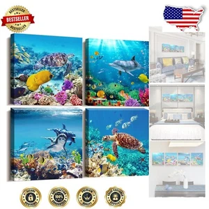 Ready to Hang Coral Reef Canvas Art - Colorful Ocean-Themed Decor, 4 Panels - Picture 1 of 9