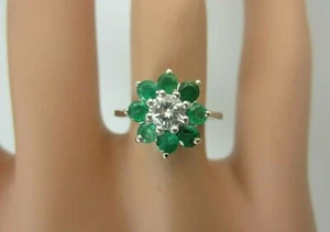 Vintage 14k Oro Blanco 0.75 Quilate Esmeralda 0.40CT Diamante Anillo 1.15CT Tw - Imagen 1 de 12
