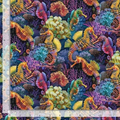 Seahorse Reef Beach Ocean Fabric By The Yard Cotton Timeless Treasures CD3813 - Image 1 of 2