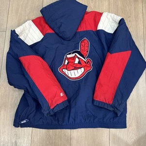 Cleveland Indians Vintage 90s Starter Jacket HOOD Pullover ADULT XL Big Logo - Bild 1 von 10