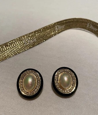 orig CHRISTIAN DIOR Ohrclips Germany Vergoldet Perle:Strass:Emaille Vintage - Bild 1 von 4