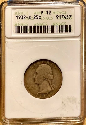 1932-S Washington Quarter Old Soapbox Holder ANACS F12 - Image 1 of 4