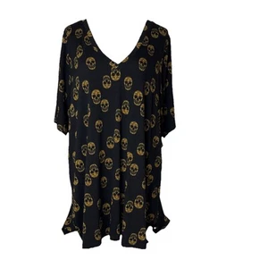 Torrid Super Soft Knit Raining Skulls Shirt 3X Black V-neck side slit tee new - Picture 1 of 14