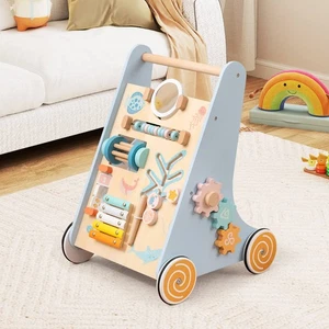 Wooden Baby Walker Push and Pull Learning Activity Center w/ Wheels Push Toy - Picture 1 of 7