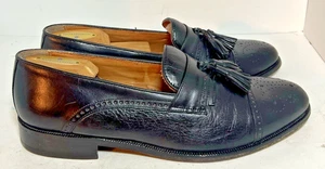 Vintage FLORSHEIM Shoes Mens 9.5 Black IMPERIAL WINGTIP TASSEL LOAFERS Italy - Picture 1 of 9