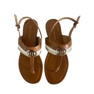 Sandalias Tommy Hilfiger Twlilo Tostadas Tanga Tirantes Para Mujer 9M Dorado Logo Hebilla Preparación Foto 1 de 4