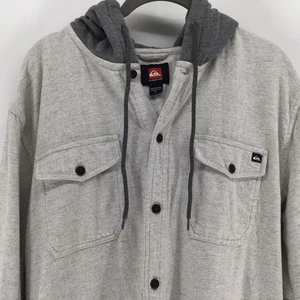 Quiksilver Casual Button Up Long Sleeve Hoodie Mens Size Large Gray / Oatmeal - Picture 1 of 7