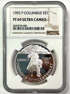 1992-P Columbus Commemorative $1 Silver - NGC PF 69 ULTRA CAMEO