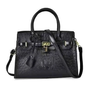 Black Croco Embossed Faux Leather Tote Bag with Shoulder Strap - Picture 1 of 6