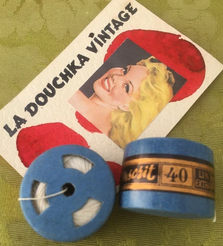 FRENCH 1930s WHITE LINEN SEWING THREAD~ LOT OF 2 CAPSULES~100 METERS~ UNUSED VTG Cover