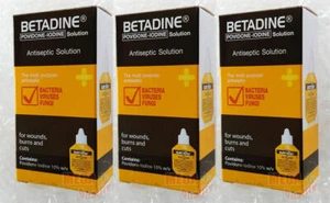 3 x 15 cc. BETADINE POVIDONE IODINE FIRST AID SOLUTION ANTISEPTIC CUTS WOUNDS - Picture 1 of 11