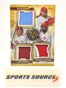 Tarjeta combinada reliquia Harper Hoskins McCutchen 2020 Topps triple hilos/9 #RCC-HHM - Imagen 1 de 2
