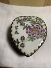 Vtg Chinese Pink And White Porcelain Shard Silver Plated Trinke Box Heart Flower