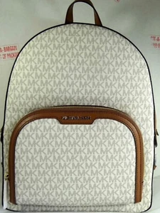 MICHAEL KORS JAYCEE LARGE ZIP POCKET MK VANILLA ACORN BACKPACK, SCHOOL BAG - Picture 1 of 12
