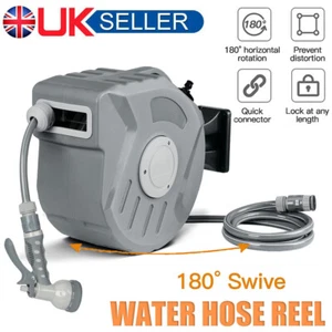 Retractable Air Hose Reel Auto Self-Winding Wall Mounted 1/4" 15m + 200cm Garden - Picture 1 of 12