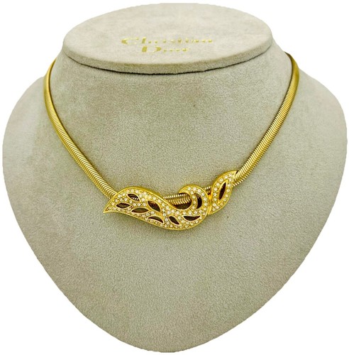 Collana vintage anni 80 DIOR cristallo placcato oro girocollo dichiarazione gioielli circa 40 46 cm.