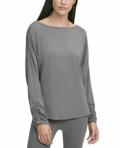 DKNY Mujer Top Avenue Gris Talla XL Punto Claro Barco Reunido - Mangas NUEVO CON ETIQUETAS PA35 - Imagen 1 de 3