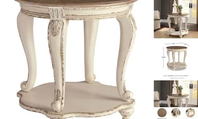  Mesa auxiliar redonda Realyn French Country mesa de dos tonos - encalado Foto 1 de 4