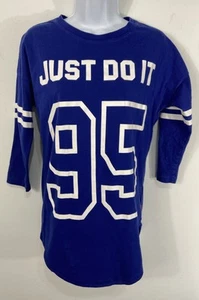 Vintage Women's Nike Baseball Tee Shirt Just Do It 95 Blue Size Small - Picture 1 of 5