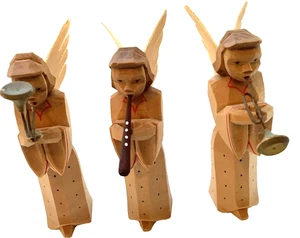 Set of 3 Vintage Erzgebirge Carved Nativity Musician Angels GDR Germany Wooden - Picture 1 of 7