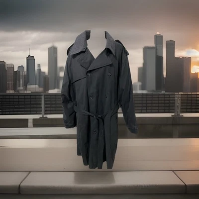 Vintage London Fog Men's Double Breasted Belted Trench Coat 44R Long Black NWT - Image 1 of 4