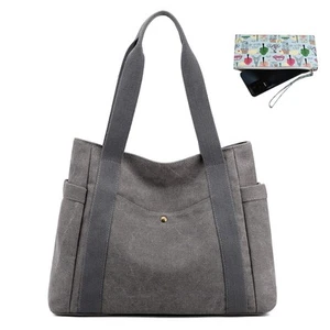 Women's Canvas Tote Handbags Multi-pocket Retro Casual Shoulder Bag Top Handl... - Picture 1 of 7