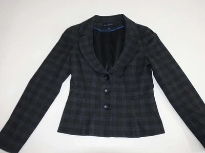 Chaqueta Blazer Banana Republic Para Mujer 3 Botones Talla 4 Gris Carbón Azul A Cuadros Foto 1 de 4