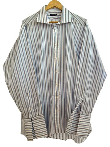 Camicia elegante Burberry London blu viola a righe con bottoni polsino francese 17