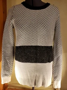 Maglione donna vintage taglia S girocollo misto lana bianco nero maglione maglia cavo - Foto 1 di 3